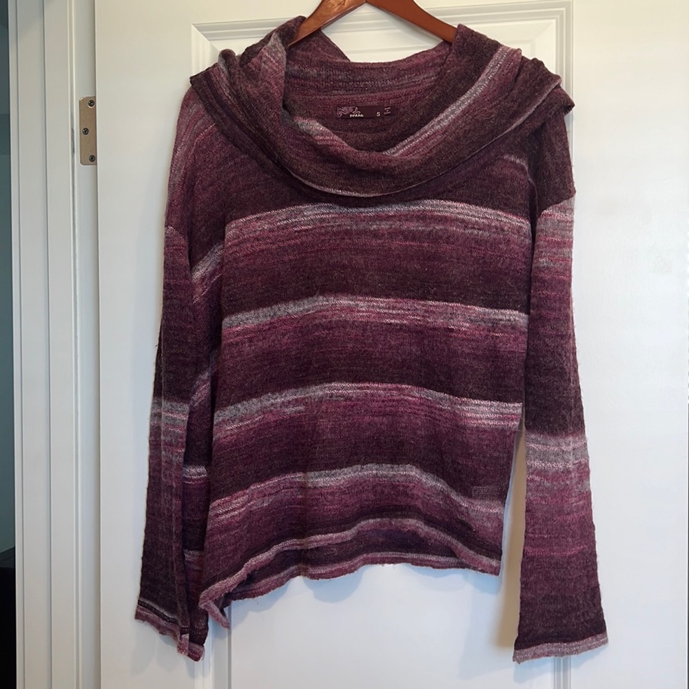 Prana Wool Blend Asymmetrical Purple Striped Sweater